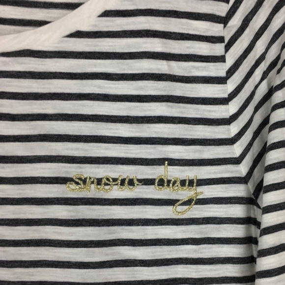 LOFT Vintage Soft Long Sleeve T Shirt Top Snow Day Stripe Glitter Size Small NWT - Picture 4 of 10